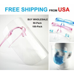 [25-50-100 PACK] Adult Anti-Fog Clear Safety Glasses Face Mask Shield Protection