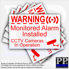 6 x Monitored Alarm Installed and CCTV Camera RED/WHITE Security Warning Sticker