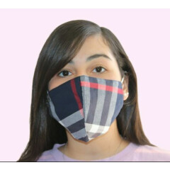 Navy Plaid Cotton Facemask, Washable Cloth Face Mask, READY TO SHIP from TX