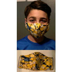 Minions Washable (Adult or Kids) Handmade Designer Face Mask with FILTER POCKET