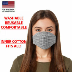 Cotton Reusable Face Mask + Nose Wire - Checker Gray