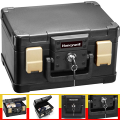 NEW Waterproof 30 Minute Fire Chest With Key Lock With Handle 0.15 Cu Ft Black