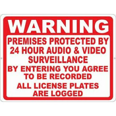 Warning Protected 24 Hr Video Surveillance License Logged Sign. Size Options