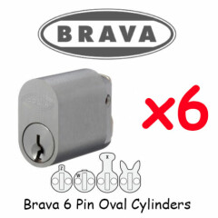 Oval cylinder - 6 PIN - Brava BULK LOT SET x6 Locks KEYED ALIKE !!!!