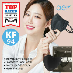 AER KF94 BLACK Face Protective Safety Mask Made in Korea 4 Layers Medium