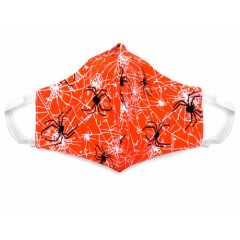 Fabric Face Mask Cotton Reusable Washable Adult USA Handmade- Orange Spider Webs