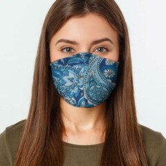 Blue Paisley Face Mask, Preventative Custom Mouth Cover - (4 sizes) USA Made