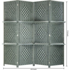 MyGift 6-Foot Gray Bamboo Woven 4-Panel Room Divider with 2 Shelves