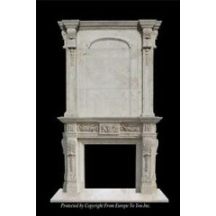 MONUMENTAL BEAUTIFUL HAND CARVED MARBLE ESTATE FIREPLACE MANTEL- FPM70