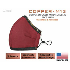 5 Layer Copper Infused Anti-Microbial Face Mask - Multiple Colors & Sizes