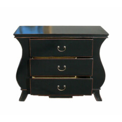 Chinese Black Lacquer Curve Legs 3 Drawers Dresser Cabinet cs1152