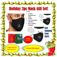 2pk Reusable Cotton Face Masks w/ Breathing Valve & 4 PM2.5 Filters Gift Set