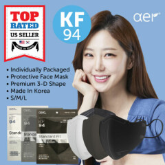 AER KF94 Premium BLACK GRAY WHITE Face Protective Mask Small Medium Large