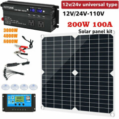 200W Solar Panel Kit 6000W Power Inverter 12V100A Battery Charger Controller Set