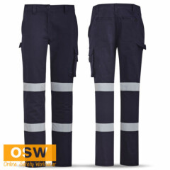LADIES WOMENS NAVY COTTON DRILL BIOMOTION REFLECTIVE TAPED CARGO WORK PANTS 
