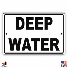 Deep water Aluminum Metal 8x12 Caution Sign Pool & Beach
