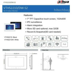 Dahua Doorbell VTH5221DW-S2 IP Villa wifi Monitor VTO3211D-P2-S2 Video Intercom