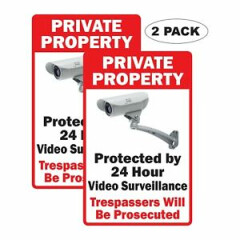 2x Private Property 24 Hour Surveillance 6 mil Indoor Outdoor Vinyl Decals