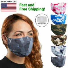 Victor Fitness VM25WC Green-Brown Camo Reusable Cloth Face Mask w/ Filter