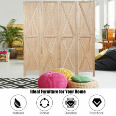 4 Panels Folding Wooden Room Divider W/ X-shaped Design 5.6 Ft Natural Color