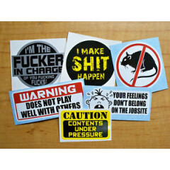 6-pack Funny Hard Hat Stickers | F**ker In Charge Make Sh*t Happen No Rats Decal