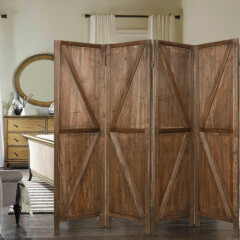 4 Panels Wood Room Divider Privacy Screen Freestanding Wall Folding 5.6FT 