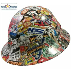 Sticker Bomb 4 Hydro Dipped Full Brim Hard Hat with Ratchet Suspension
