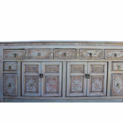 Chinese Distressed Gray Floral Motif Sideboard Console Table Cabinet cs5774