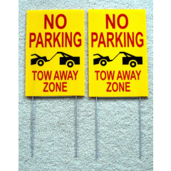 2 NO PARKING TOW AWAY ZONE 8X12 Plastic Coroplast Signs with Stake (2 color) NEW
