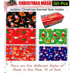 50 Pcs ADULT Patterns Holiday Face Masks in Assorted Festive Shield Patterns