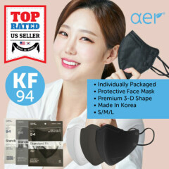 AER KF94 BLACK GRAY WHITE Face Protective Safety Mask Small Medium Large