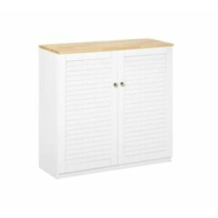 White Storage Cabinet Kitchen Sideboard with Louvered Doors