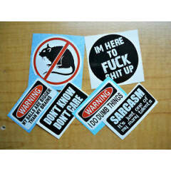 6-pack Funny Hard Hat Stickers | No Rats F**k Sh*t Up Dumb Balls Bigger Sarcasm