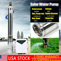 3" DC Well Solar Water Pump 48V 600W Submersible brushless MPPT 3,000L/H 80m USA