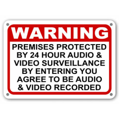 Warning Premises under 24 Hr Audio Video Surveillance home security cctv Signs 