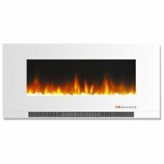 42 In. Wall-Mount Electric Fireplace in White and Crystal Rock Display