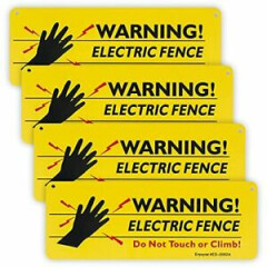 4-Pack Warning Electric Fence Safe Sign, 10"x 3.5" Plastic Sign