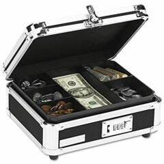 Vaultz Locking Cash Box, Black/Chrome (VZ01002) 10" x 5" x 5"~Insert Tray