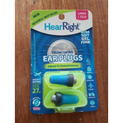 Hear Right - Ear Plugs - Volume Control - Large - Reusable - Ultra Soft Gel Foam