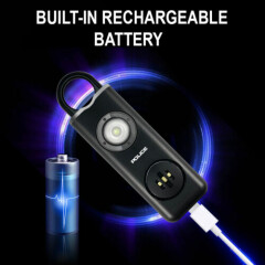 POLICE Personal Alarm Keychain Rechargeable Emergency Siren LED Flashlight Black