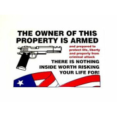 5X "THE OWNER OF THIS PROPERTY IS ARMED" DECALS STICKERS GUN SECURITY WARNING