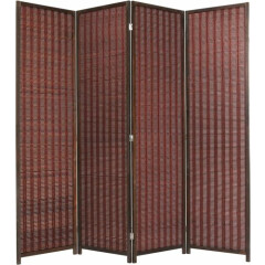 Freestanding Brown Woven Bamboo 4 Panel Hinged Privacy Screen Room Divider