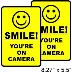 2 Home Business SMILE YOU'RE ON CAMERA Window Door Warning Vinyl Sticker Decal