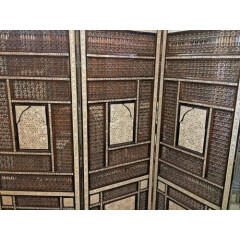 Antique Wood Room Divider Screen Inlaid Mother of Pearl with Hand Work Arabesque