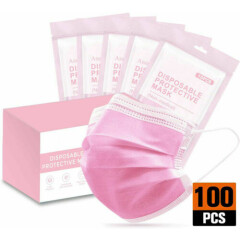 50 / 100 PCS Pink Face Mask Mouth & Nose Protector Respirator Masks USA Seller