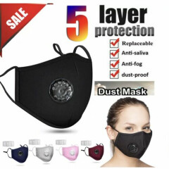 Face Cover With Valve & 2 Free Filters Washable Cotton. USA STOCK .