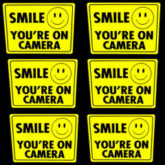 6 SMILE YOURE ON CAMERA WINDOW WARNING STICKER SIGNS FOR HOME