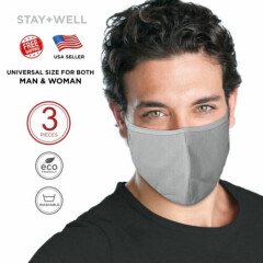 3 Face Masks Gray Mask Washable Reusable Mask Unisex Mask Men Women US SELLER