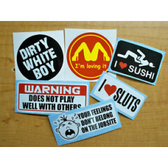 6pk Funny Hard Hat Stickers | Lovin It Dirty White Boy Sushi Construction Decals