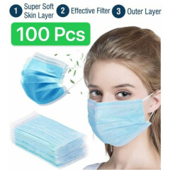 100 PCS Blue Face Mask Mouth & Nose Protecting Families Easy Safe